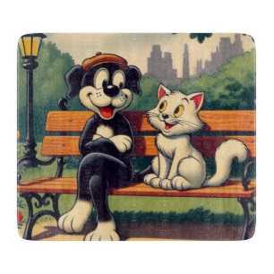 Süße, vintage Hund/Katze Zeichentrickfigur Schneidebrett
