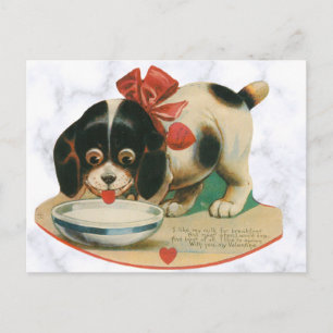 Süße Vintage-Hunde Valentinstag Postkarte