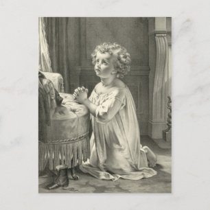 Süße Vintage-Illustration des ersten Gebets eines Postkarte