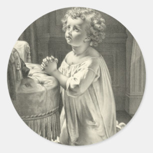 Süße Vintage-Illustration des ersten Gebets eines Runder Aufkleber