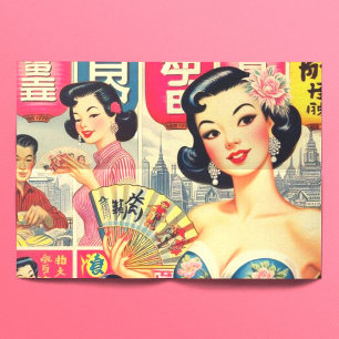 Süße Vintage-Illustration japanischer Mädchen Seidenpapier