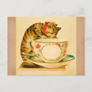 Süße Vintage-Katze Teetasse Postkarte