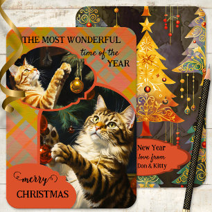 Süße Vintage-Katzen Karo Frohe Weihnachten