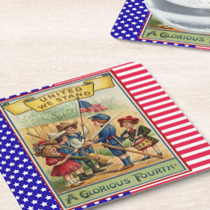 Süße vintage Kinder-Flagge zum vierten Juli, patri Rechteckiger Pappuntersetzer