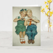 Süße Vintage-Kinderherzen Karte (Gelbe Blume)