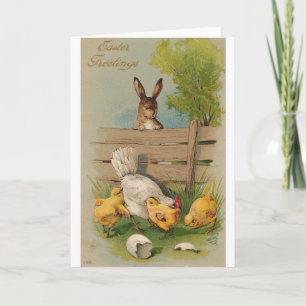 Süße Vintage-Oster-Grußkarte Hase und Küken Feiertagskarte