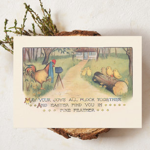 Süße Vintage-Osterküken posieren für Familienfoto Feiertagskarte