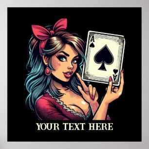 Süße Vintage-Pokerdame Text hinzufügen Poster