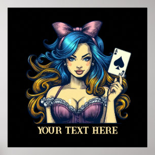 Süße Vintage-Pokerdame Text hinzufügen Poster