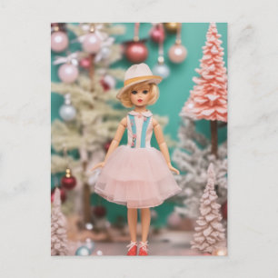 Süße Vintage-Puppe Weihnachten Postkarte