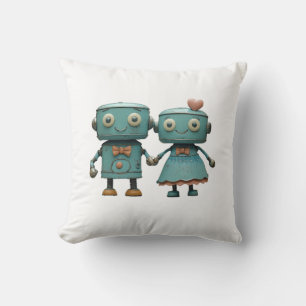 Süße Vintage-Roboter in Liebespaar-Kunst Kissen