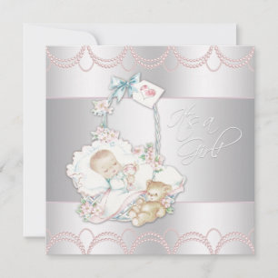 Süße Vintage-Rosa-Baby-Mädchen-Party Einladung