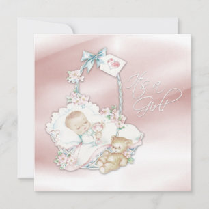 Süße Vintage-Rosa Baby-Mädchen-Party Einladung