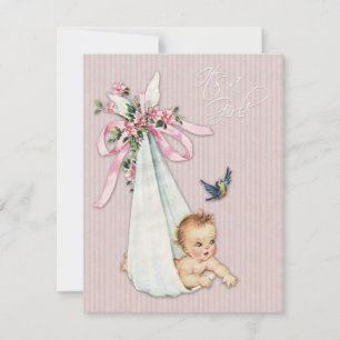 Süße Vintage-Rosa Baby-Mädchen-Party Einladung