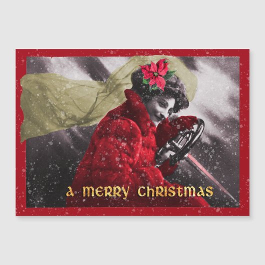 Süße Vintage-Rot-Fahrendes-Mädchen-Auto Magnetkarte (Vorderseite)