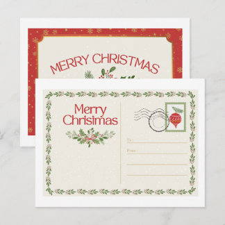 Süße vintage rote und grüne Frohe Weihnachten Post Postkarte