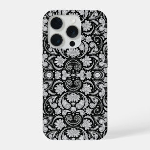 Süße vintage schwarz-weiße Paisley-Muster iPhone 15 Pro Hülle