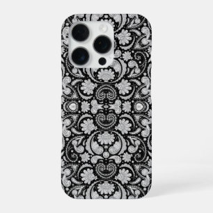 Süße vintage schwarz-weiße Paisley-Muster iPhone 16 Pro Hülle