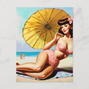 Süße Vintage-Sommer-Pin-Up-Darstellung Postkarte