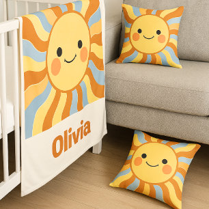 Süße Vintage-Sonne mit groovy Wellenstrahlen Fleecedecke