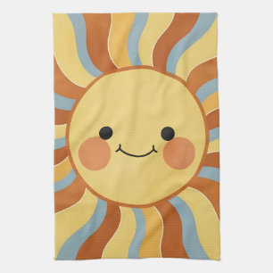 Süße Vintage-Sonne mit groovy Wellenstrahlen Geschirrtuch