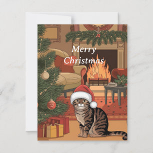 süße Vintage-Tabby-Katze Weihnachtskarte Feiertagskarte