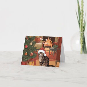 süße Vintage-Tabby-Katze Weihnachtskarte Karte