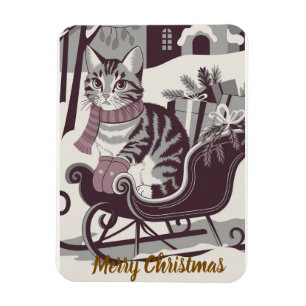 süße Vintage-Tabby-Katze Weihnachtskarte Magnet