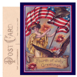 Süße vintage vierte Juli patriotische Lady Liberty Postkarte