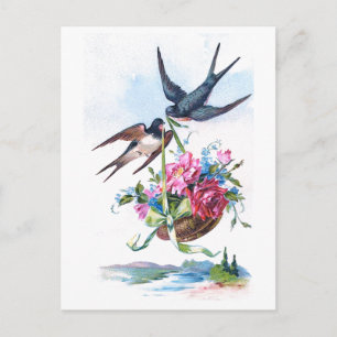 Süße Vintage-Vögel und Blumen Floral Postkarte