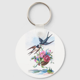 Süße Vintage-Vögel und Blumen Floral Schlüsselanhänger