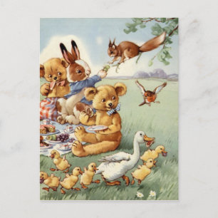 Süße Vintage-Waldtiere-Postkarte Postkarte