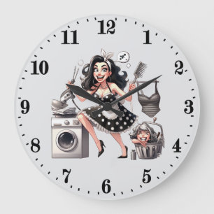 Süße Vintage-Wäscherin Große Wanduhr