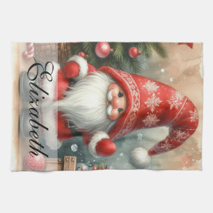 Süße Vintage-Weihnachts-Gnome Wasserfarben-Kunst Geschirrtuch