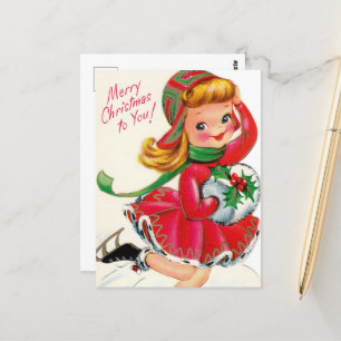 süße vintage Weihnachtsfrau Postkarte