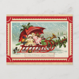 Süße vintage Weihnachtsgrüße Spielzeug Schlitten Postkarte