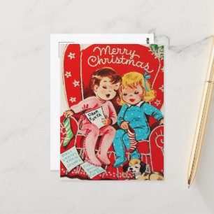 süße vintage Weihnachtskinder Postkarte