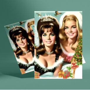 Süße Vintage-Weihnachtsmädchen Postkarte