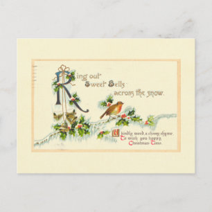Süße Vintage Weihnachtspostkarte Bell Feiertagspostkarte
