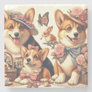 Süße Vintage-Welsh-Corgi-Strickjacke Steinuntersetzer