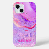 Süße violette Marmor Kunst Glitter Monogramm Case-Mate iPhone Hülle (Rückseite)