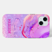 Süße violette Marmor Kunst Glitter Monogramm Case-Mate iPhone Hülle (Rückseite (Horizontal))
