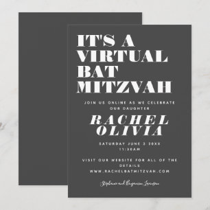 Süße virtuelle Online-Bar-Mizwa in Schwarzweiß Einladung