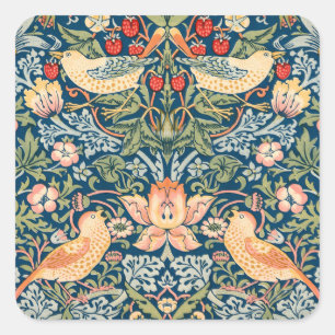 Süße Vögel, Erdbeer-Dieb Vintage-Kunst Quadratischer Aufkleber