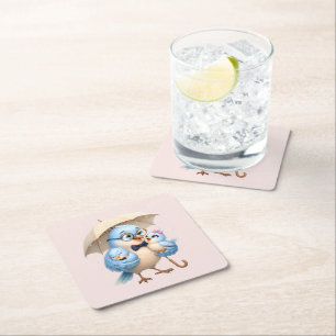 Süße Vogel-Familie Papier-Set Rechteckiger Pappuntersetzer
