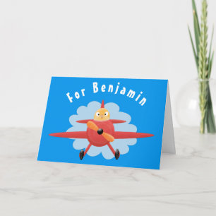 Süße Vogel fliegt rotes Flugzeug Cartoon-Illustrat Karte