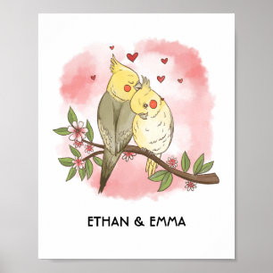 Süße Vögel Paar Personalisierter Valentinstag  Poster