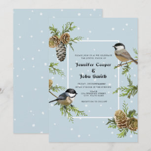Süße Vogel Schnee Kiefernzapfen Winter Hochzeitsei Einladung