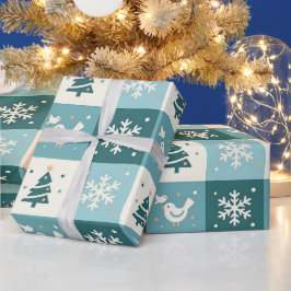 Süße Vögel & Schneeflocken Weihnachts-Winter-Muste Geschenkpapier