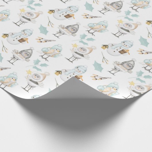 Süße Vögel und Schneemänner Geschenkpapier (Ecke)